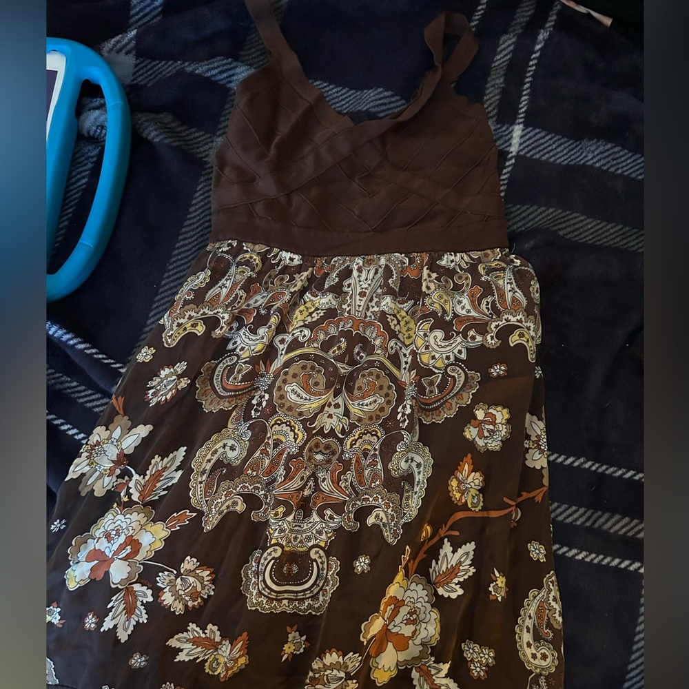 Bebe Red and Brown Dress with Chic Silhouette
